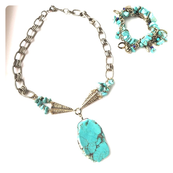 Turquoise chain necklace with matching bracelet - Picture 2 of 6